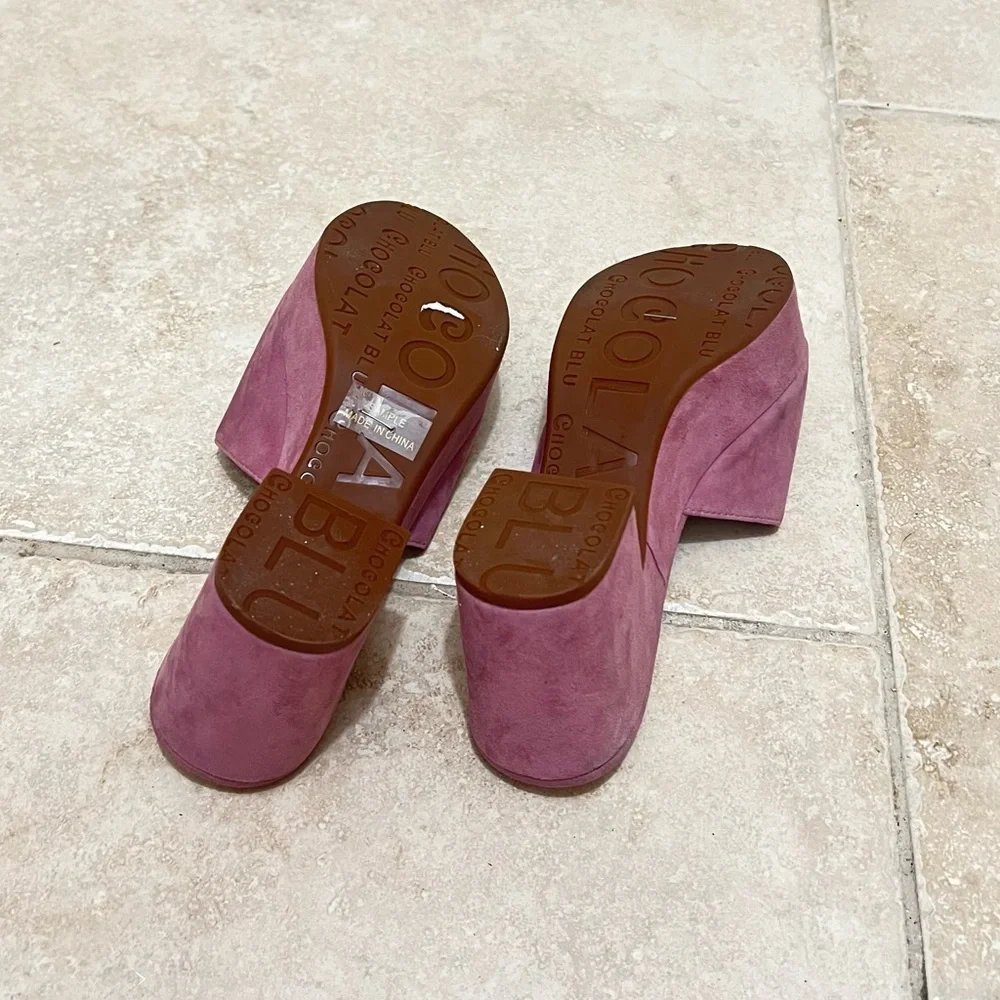 Chocolat Blu Pink Suede Platform Wedge Mules